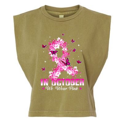 In October We Wear Pink Breast Cancer Awareness Pink Ribbons Garment-Dyed Women's Muscle Tee