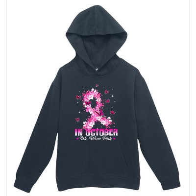 In October We Wear Pink Breast Cancer Awareness Pink Ribbons Urban Pullover Hoodie