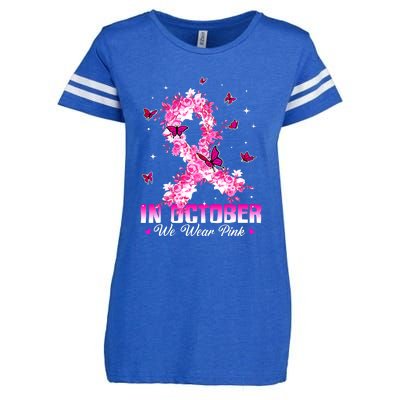 In October We Wear Pink Breast Cancer Awareness Pink Ribbons Enza Ladies Jersey Football T-Shirt