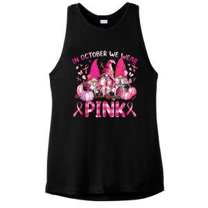 In October We Wear Pink Gnomes Breast Cancer Funny Halloween Ladies PosiCharge Tri-Blend Wicking Tank