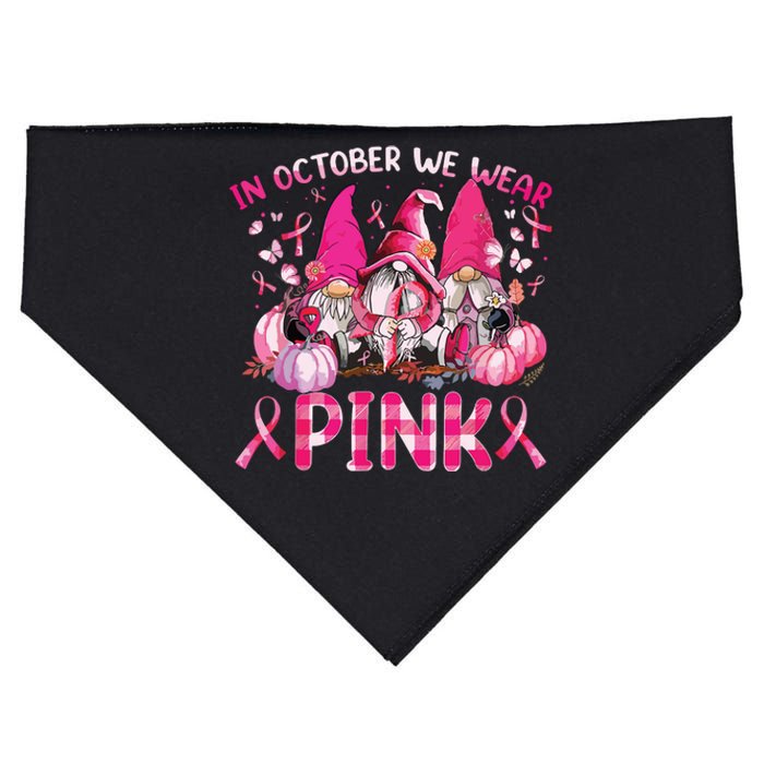 In October We Wear Pink Gnomes Breast Cancer Funny Halloween USA-Made Doggie Bandana