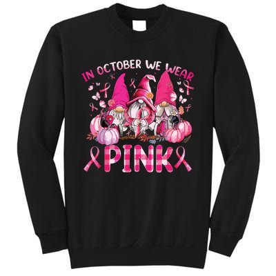 In October We Wear Pink Gnomes Breast Cancer Funny Halloween Sweatshirt