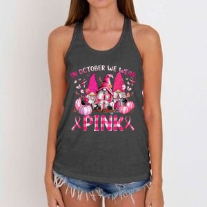 In October We Wear Pink Gnomes Breast Cancer Funny Halloween Women's Knotted Racerback Tank