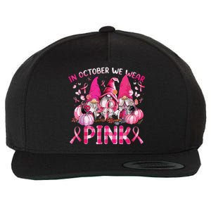 In October We Wear Pink Gnomes Breast Cancer Funny Halloween Wool Snapback Cap