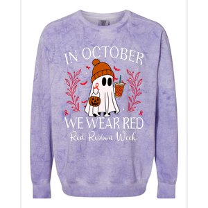 In October We Wear Red For Red Ribbon Week Awareness Colorblast Crewneck Sweatshirt