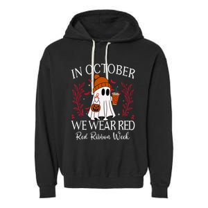 In October We Wear Red For Red Ribbon Week Awareness Garment-Dyed Fleece Hoodie