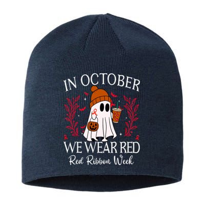 In October We Wear Red For Red Ribbon Week Awareness Sustainable Beanie