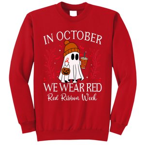 In October We Wear Red For Red Ribbon Week Awareness Sweatshirt