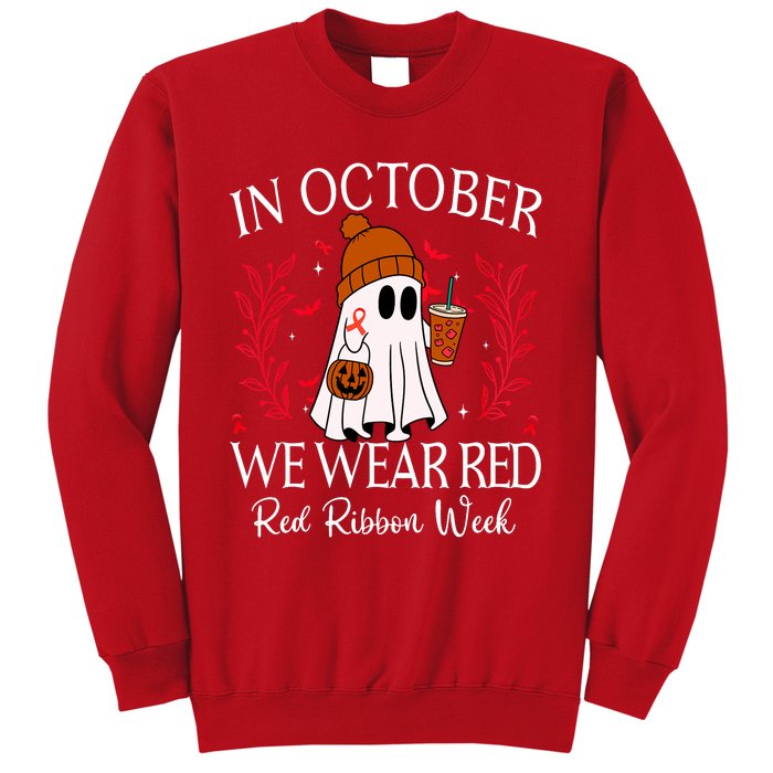 In October We Wear Red For Red Ribbon Week Awareness Sweatshirt