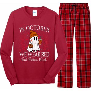 In October We Wear Red For Red Ribbon Week Awareness Long Sleeve Pajama Set