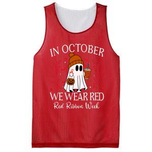 In October We Wear Red For Red Ribbon Week Awareness Mesh Reversible Basketball Jersey Tank