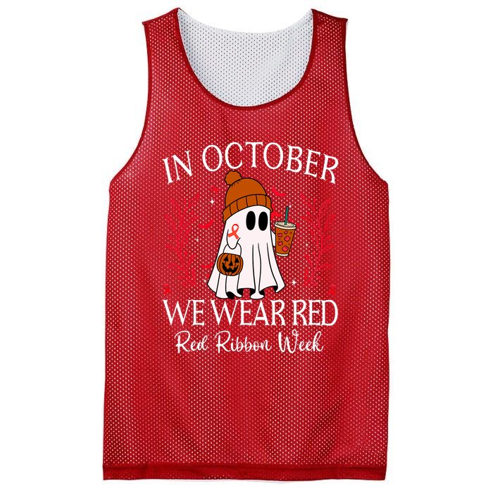 In October We Wear Red For Red Ribbon Week Awareness Mesh Reversible Basketball Jersey Tank