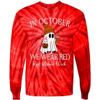 In October We Wear Red For Red Ribbon Week Awareness Tie-Dye Long Sleeve Shirt