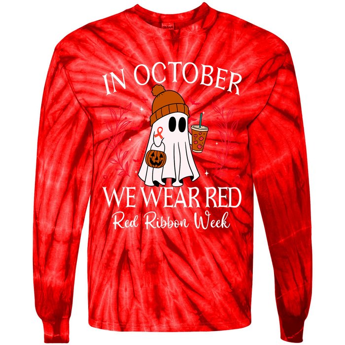 In October We Wear Red For Red Ribbon Week Awareness Tie-Dye Long Sleeve Shirt