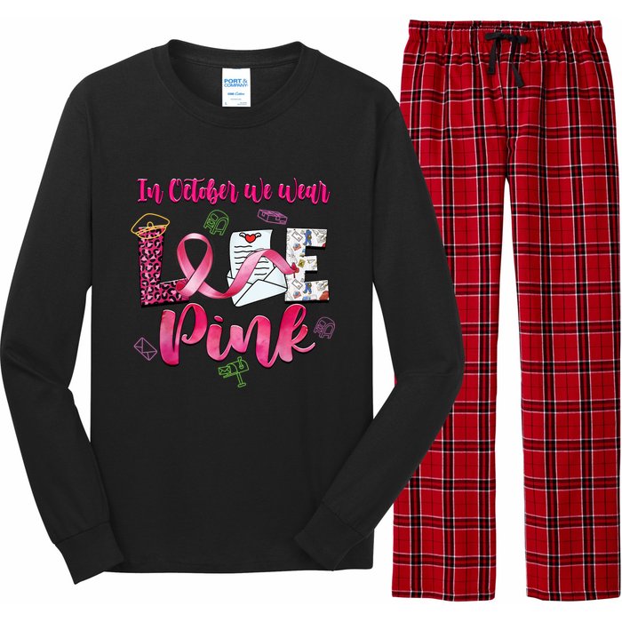 In October We Wear Love Postal Worker Breast Cancer Long Sleeve Pajama Set