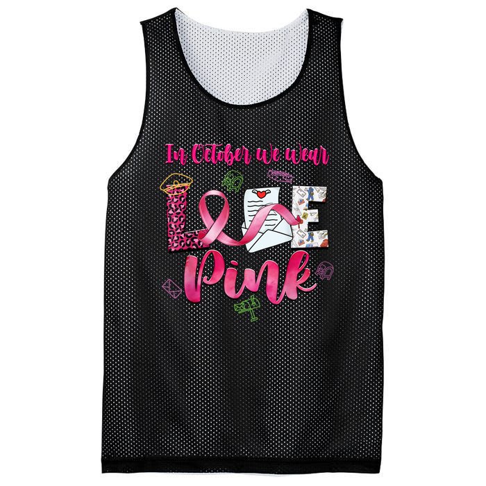 In October We Wear Love Postal Worker Breast Cancer Mesh Reversible Basketball Jersey Tank