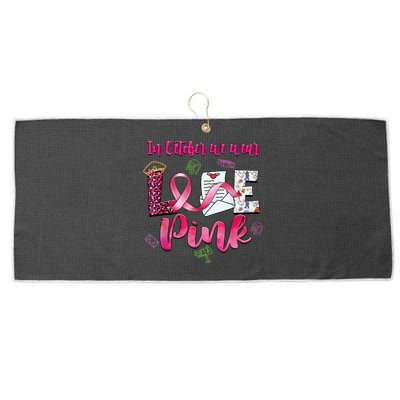 In October We Wear Love Postal Worker Breast Cancer Large Microfiber Waffle Golf Towel