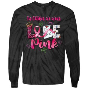 In October We Wear Love Postal Worker Breast Cancer Tie-Dye Long Sleeve Shirt