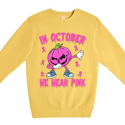 In October We Wear Pink Breast Cancer Pumpkin Halloween Premium Crewneck Sweatshirt