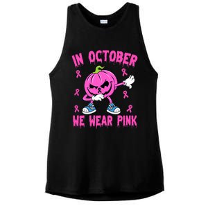 In October We Wear Pink Breast Cancer Pumpkin Halloween Ladies PosiCharge Tri-Blend Wicking Tank