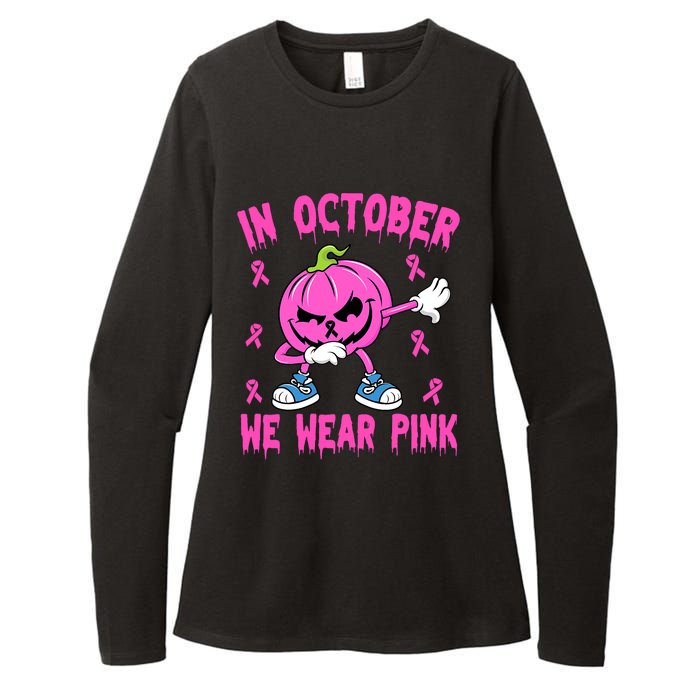 In October We Wear Pink Breast Cancer Pumpkin Halloween Womens CVC Long Sleeve Shirt