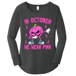 In October We Wear Pink Breast Cancer Pumpkin Halloween Women's Perfect Tri Tunic Long Sleeve Shirt