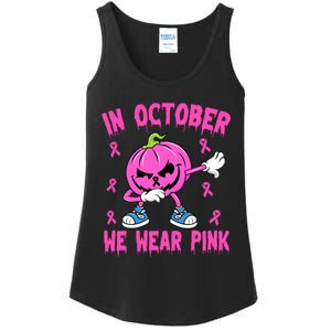 In October We Wear Pink Breast Cancer Pumpkin Halloween Ladies Essential Tank