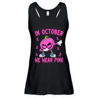 In October We Wear Pink Breast Cancer Pumpkin Halloween Ladies Essential Flowy Tank