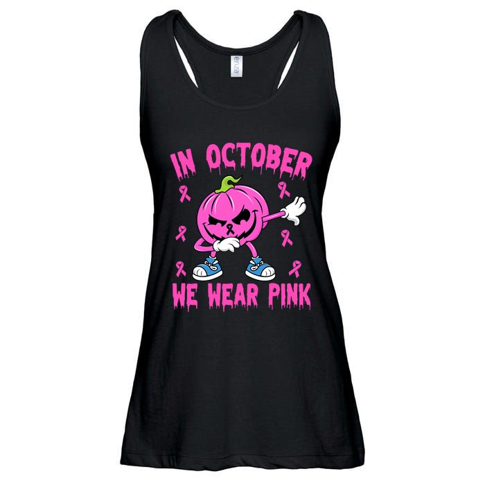 In October We Wear Pink Breast Cancer Pumpkin Halloween Ladies Essential Flowy Tank