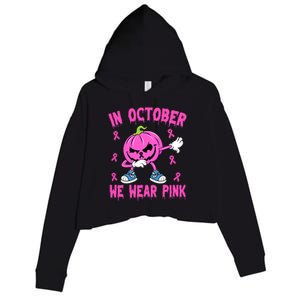 In October We Wear Pink Breast Cancer Pumpkin Halloween Crop Fleece Hoodie