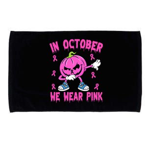 In October We Wear Pink Breast Cancer Pumpkin Halloween Microfiber Hand Towel