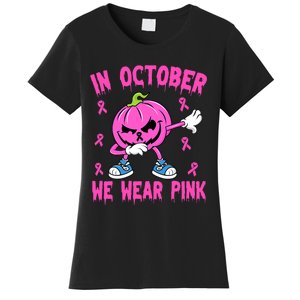 In October We Wear Pink Breast Cancer Pumpkin Halloween Women's T-Shirt