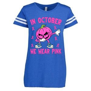 In October We Wear Pink Breast Cancer Pumpkin Halloween Enza Ladies Jersey Football T-Shirt