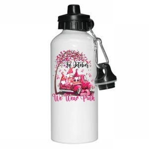 In October We Wear Pink Gnomes Truck Breast Cancer Aluminum Water Bottle