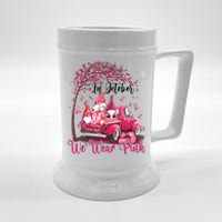 In October We Wear Pink Gnomes Truck Breast Cancer Beer Stein