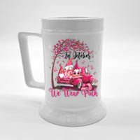 In October We Wear Pink Gnomes Truck Breast Cancer Beer Stein