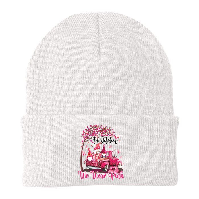 In October We Wear Pink Gnomes Truck Breast Cancer Knit Cap Winter Beanie