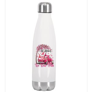 In October We Wear Pink Gnomes Truck Breast Cancer Stainless Steel Insulated Water Bottle