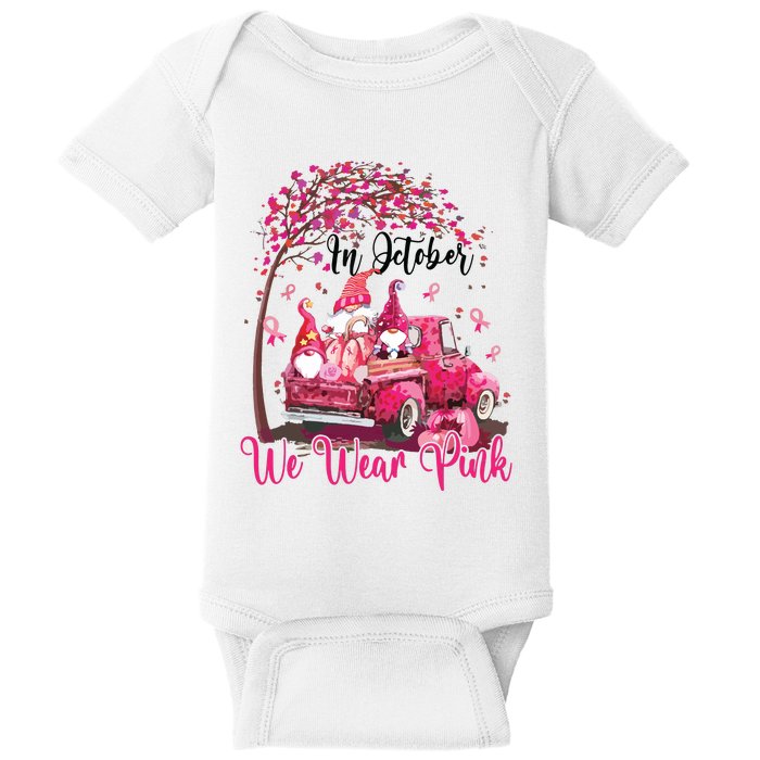 In October We Wear Pink Gnomes Truck Breast Cancer Baby Bodysuit