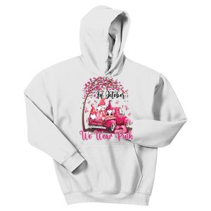 In October We Wear Pink Gnomes Truck Breast Cancer Kids Hoodie