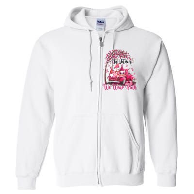 In October We Wear Pink Gnomes Truck Breast Cancer Full Zip Hoodie