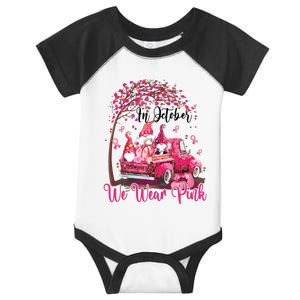 In October We Wear Pink Gnomes Truck Breast Cancer Infant Baby Jersey Bodysuit