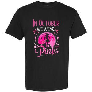 In October We Wear Ribbon Pink Halloween Witch Breast Cancer Garment-Dyed Heavyweight T-Shirt