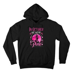 In October We Wear Ribbon Pink Halloween Witch Breast Cancer Hoodie