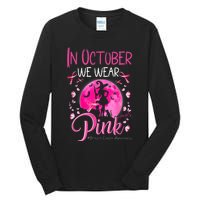 In October We Wear Ribbon Pink Halloween Witch Breast Cancer Tall Long Sleeve T-Shirt