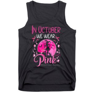 In October We Wear Ribbon Pink Halloween Witch Breast Cancer Tank Top