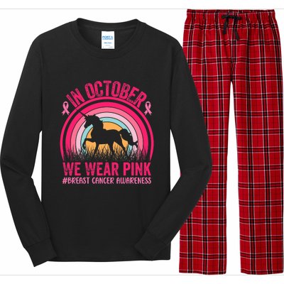 In October We Wear Pink Unicorn Breast Cancer Awareness Long Sleeve Pajama Set