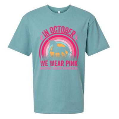 In October We Wear Pink Unicorn Breast Cancer Awareness Sueded Cloud Jersey T-Shirt