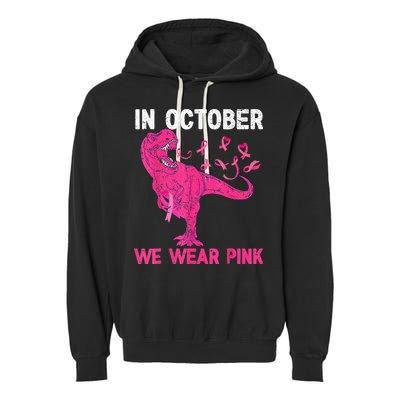 In October We Wear Pink Breast Cancer Trex Dino Kids Garment-Dyed Fleece Hoodie
