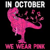 In October We Wear Pink Breast Cancer Trex Dino Kids V-Neck T-Shirt